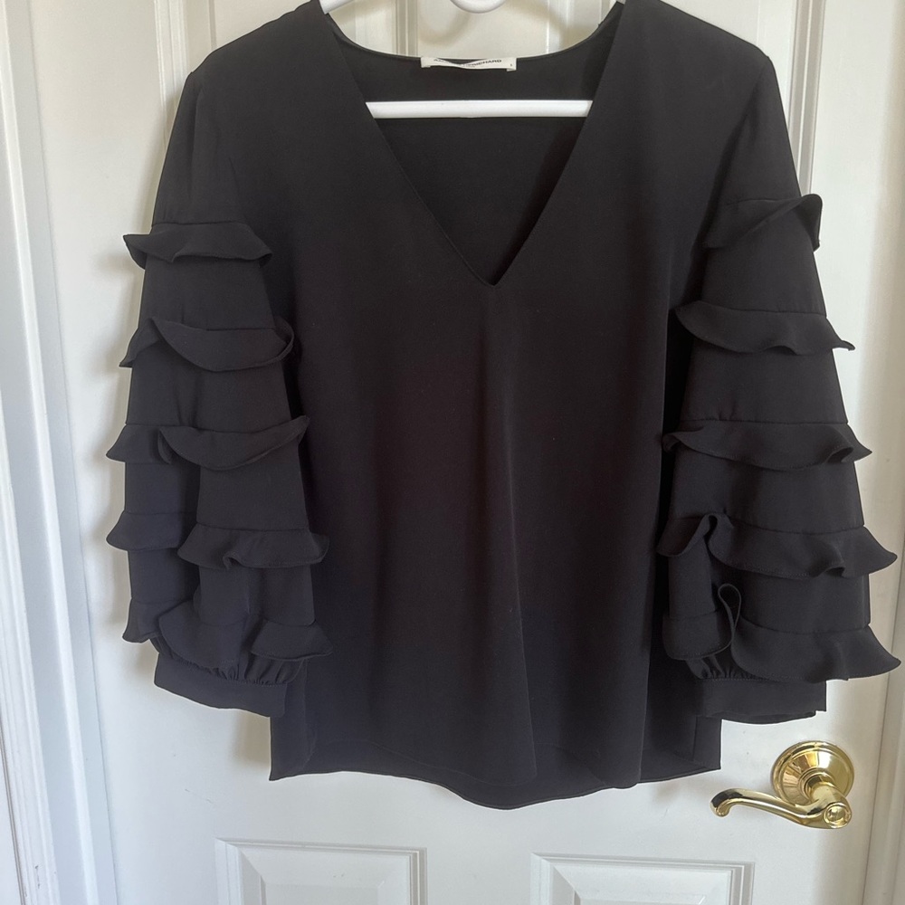 Amanda Uprichard Black Ruffle Sleeve Blouse